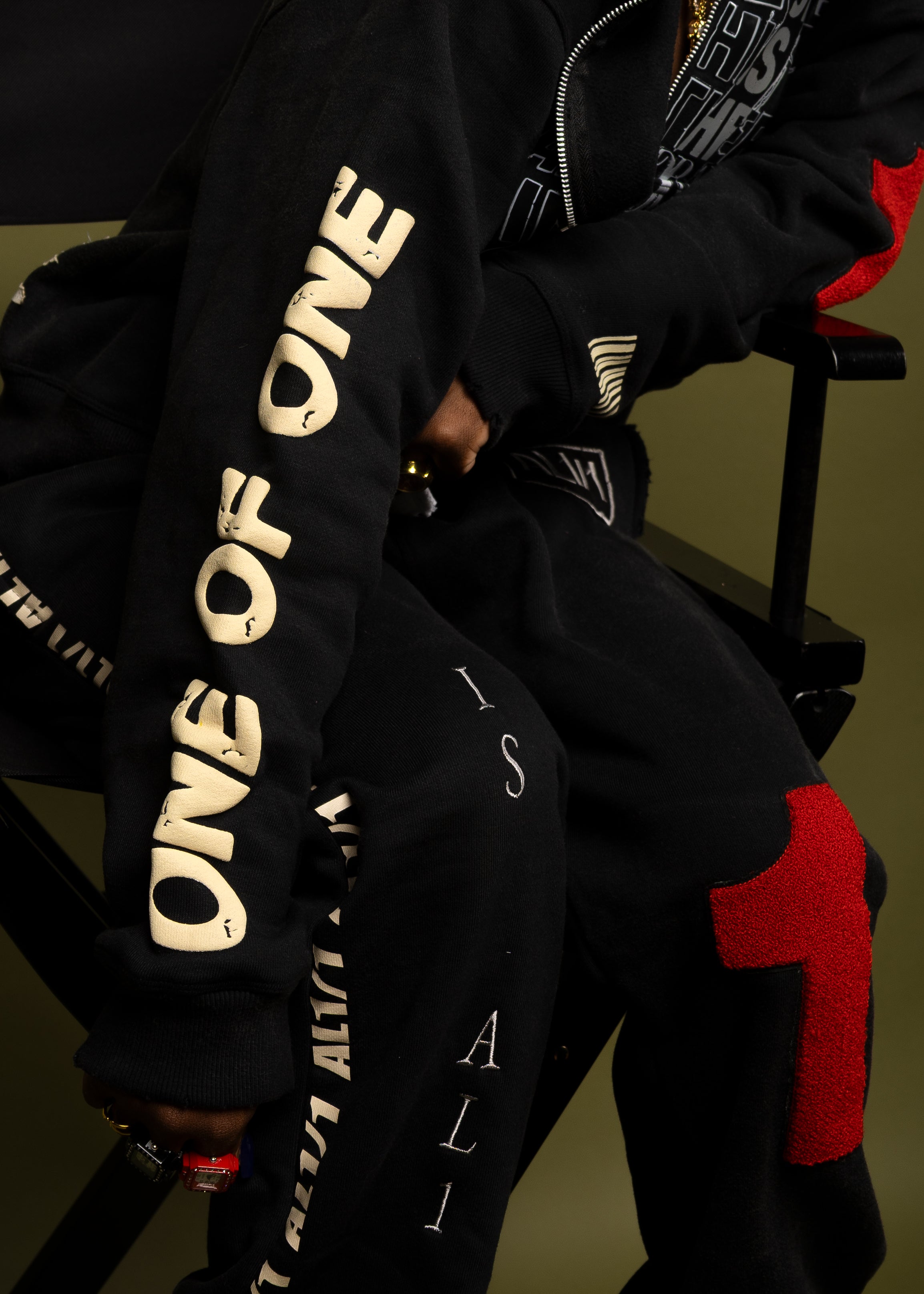 One of One Zip Up Hoodie- Washed Black/ Distressed
