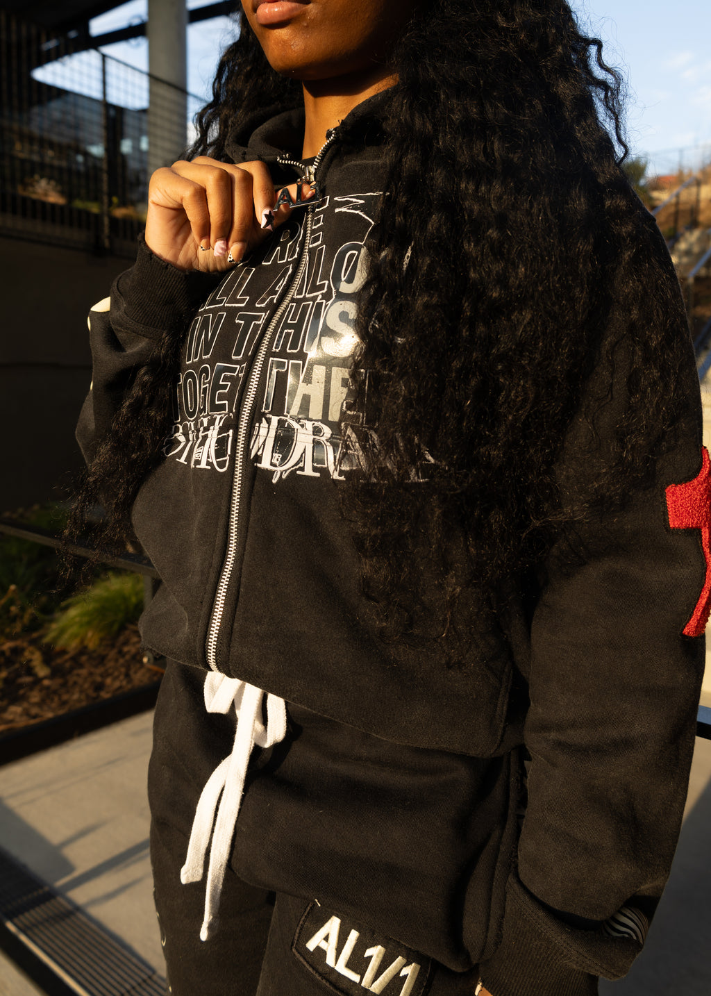 One of One Zip Up Hoodie- Washed Black/ Distressed